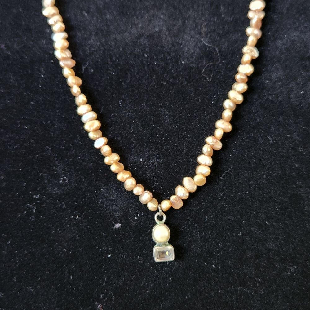 Peach Beaded Freshwater Pearl Necklace 16"